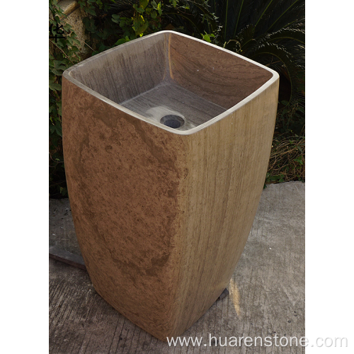 Wooden grey marble pedestal sink